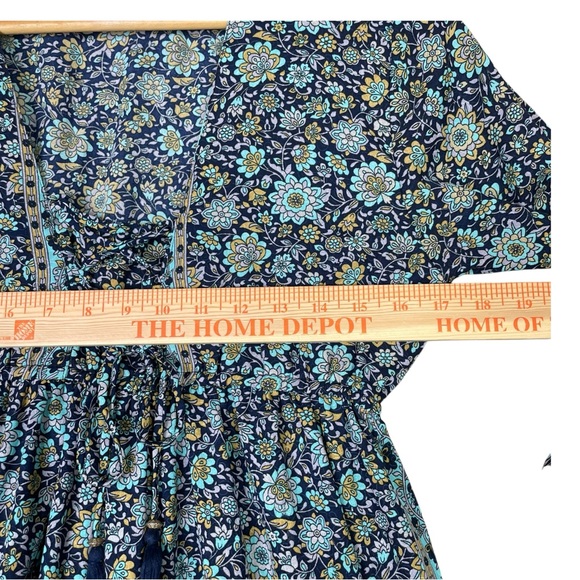 Anthropologie Boemo Maxi Dress L women Blue L Ruffle Tiered lace up boho Floral - Picture 12 of 14